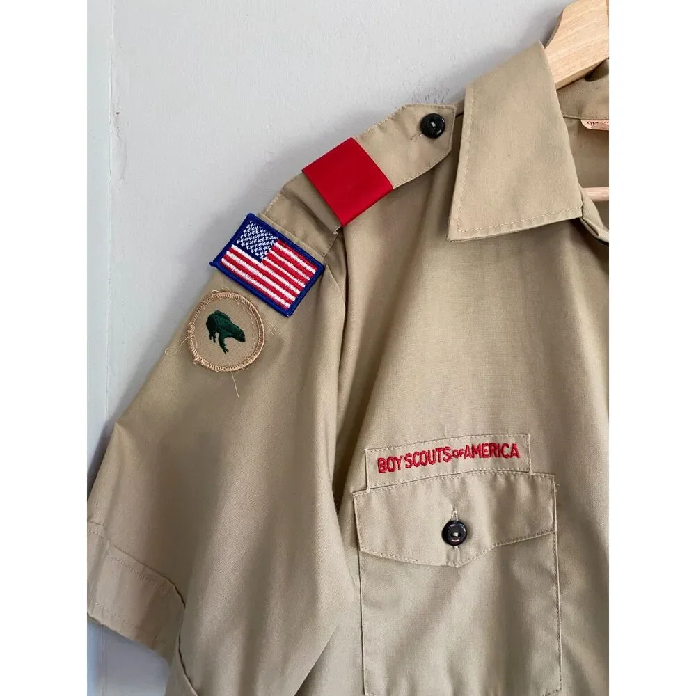 Vintage Boy Scouts of America Khaki Button Men's Shirt L NC, Made In USA